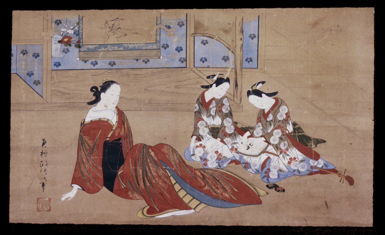 Nikuhitsu Ukiyo-e: Courtesan and Two Attendants, c. 1735 by Okumura Masanobu