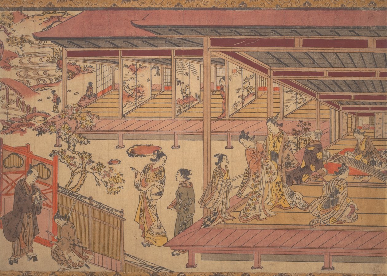 A Man Standing Outside the Gate of a Large House by Okumura Masanobu