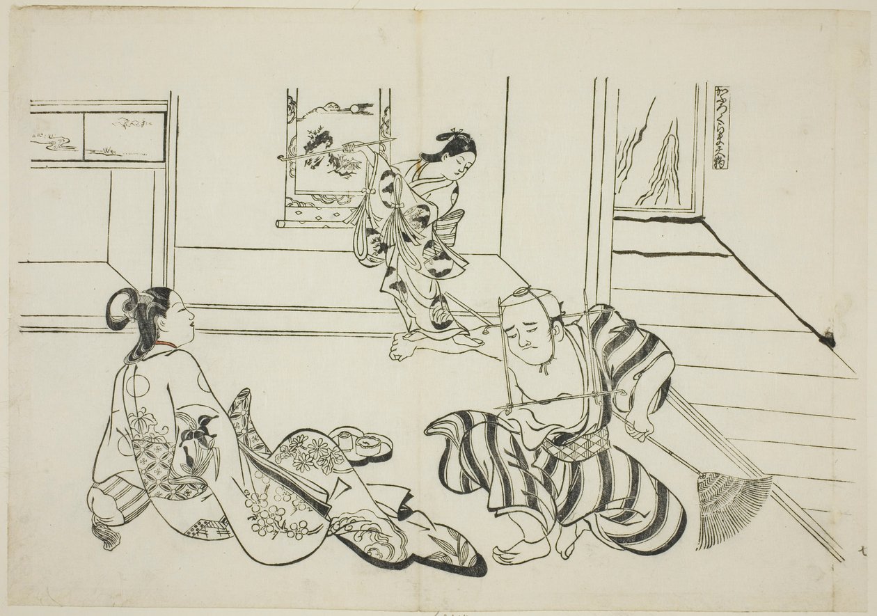 Child Attendant and Bald Tengu of Mt. Kurama, no. 7 from a series of 12 prints depicting parodies of plays by Okumura Masanobu