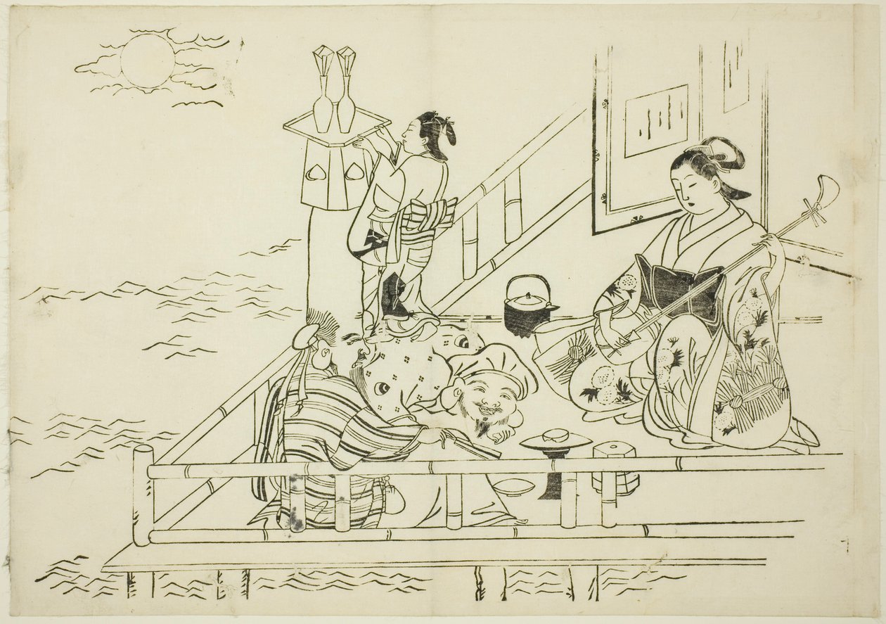 Courtesan Entertaining Daikoku and Fukurokuju, No. 10 from a Series of 12 Prints by Okumura Masanobu