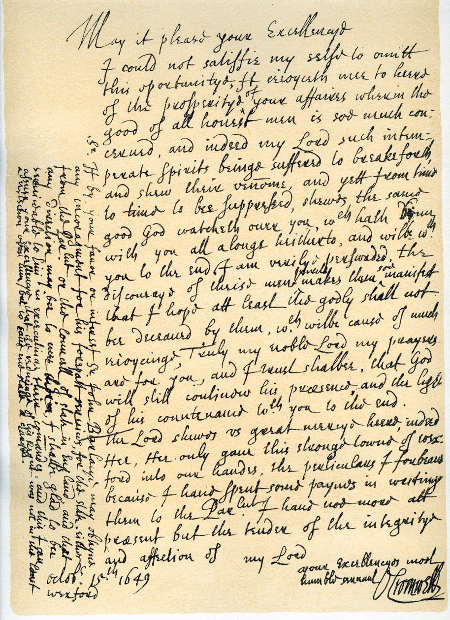 Letter from Oliver Cromwell to Lord Fairfax, Wexford, 15th October, 1649 by Oliver Cromwell