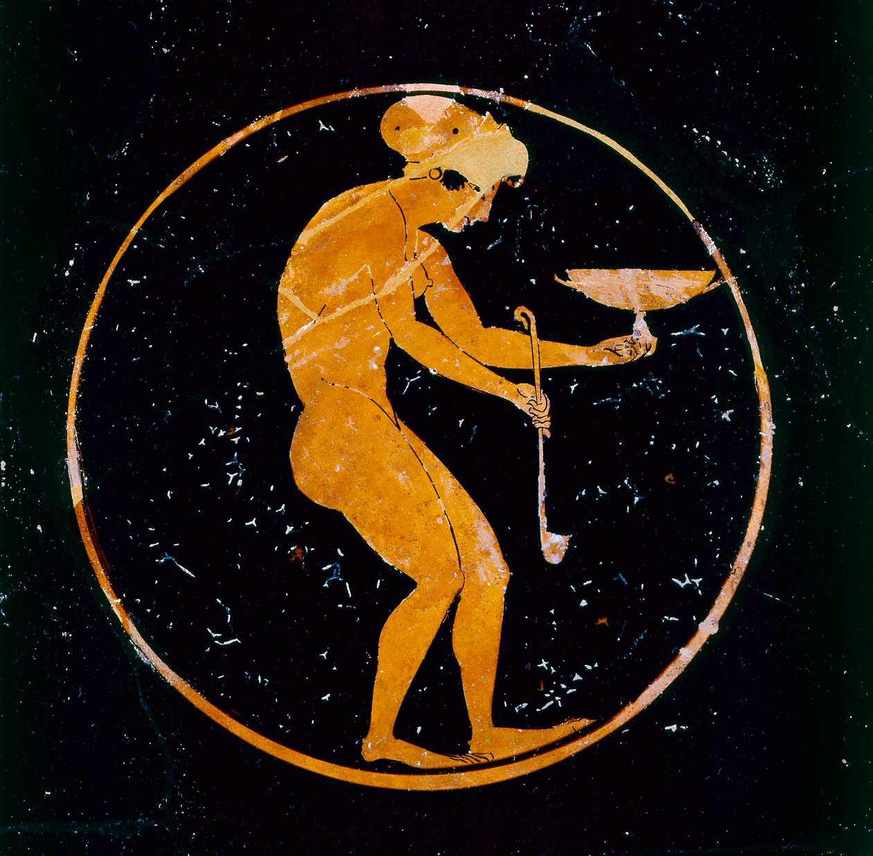 Athenian Red-Figure Cup with Naked Girl with Cup and Ladle Inside, 520 BC by Oltos