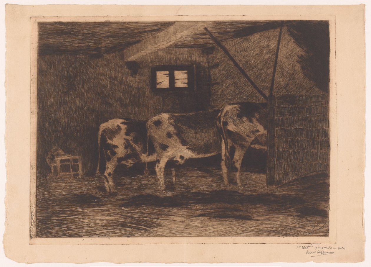 Three Cows in a Stable, Seen from Behind by Omer Coppens