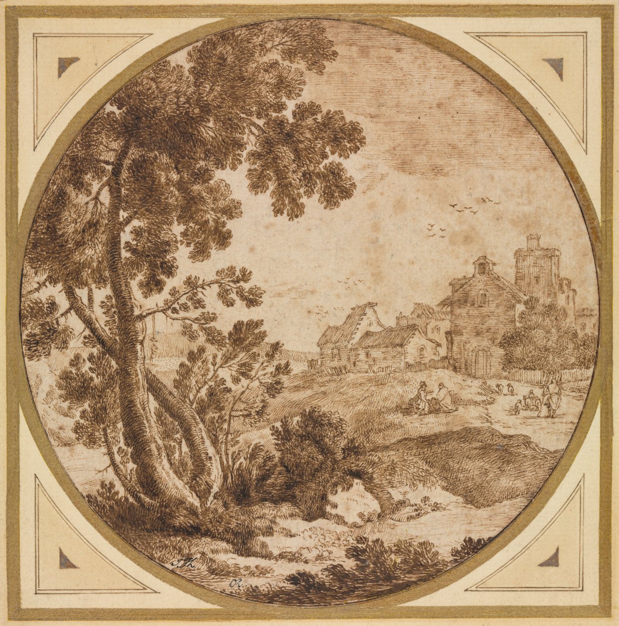 Landscape with Buildings and Figures by Onorio Marinari