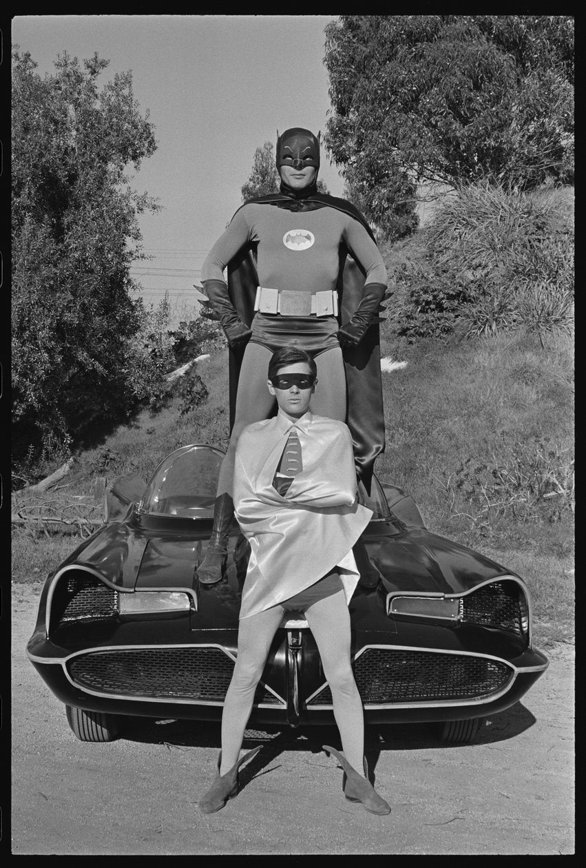 Batman and Robin and Batmobile on the set of the 