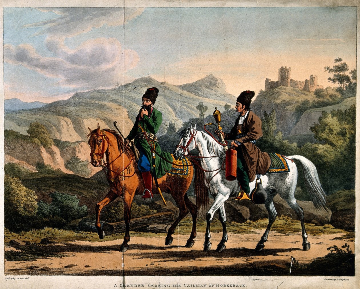 Persian Smoking a Hookah on Horseback, ca. 1820 by Orlowski