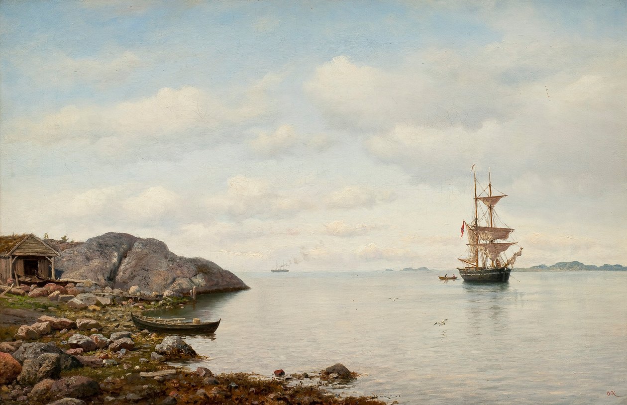 Sailing Ship Near the Shore by Oscar Kleineh