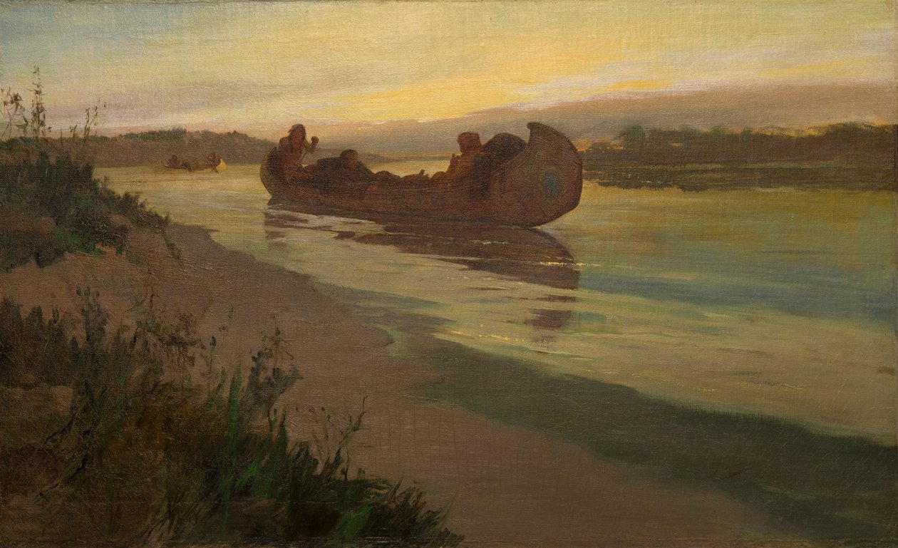 Marquette and Joliet on the Mississippi by Oscar Edward Berninghaus