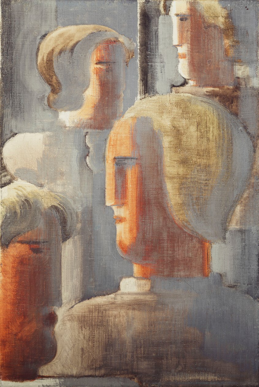 Group of Four Heads Gray Blue, Folkwang-Study III by Oskar Schlemmer