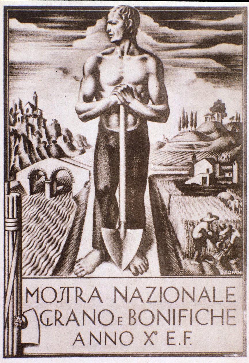 Fascist Propaganda Poster for Grain and Land Improvement Campaign by Oswaldo (after) Tofani