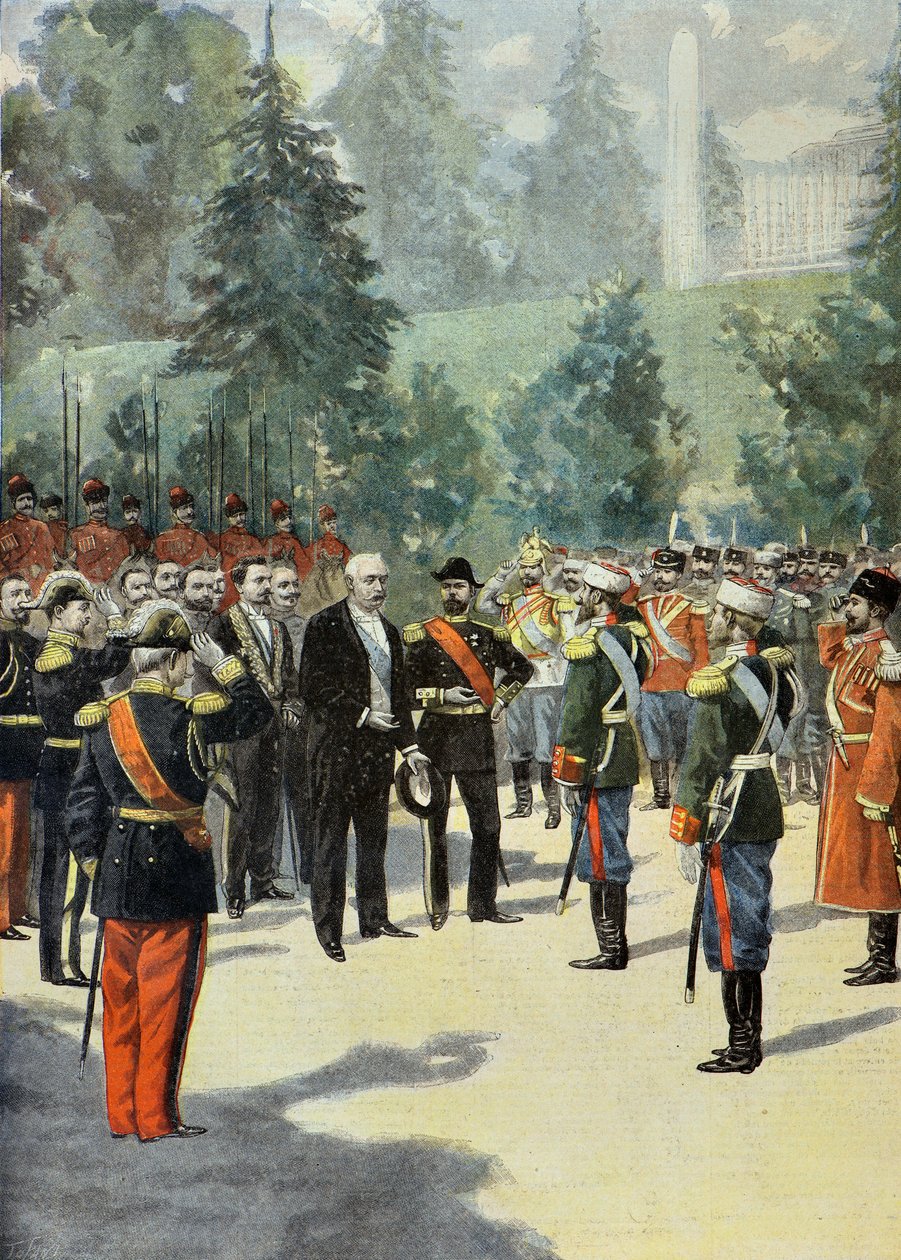 Felix Faure is Welcomed by Nicholas II at Peterhof in 1897 (Engraving)