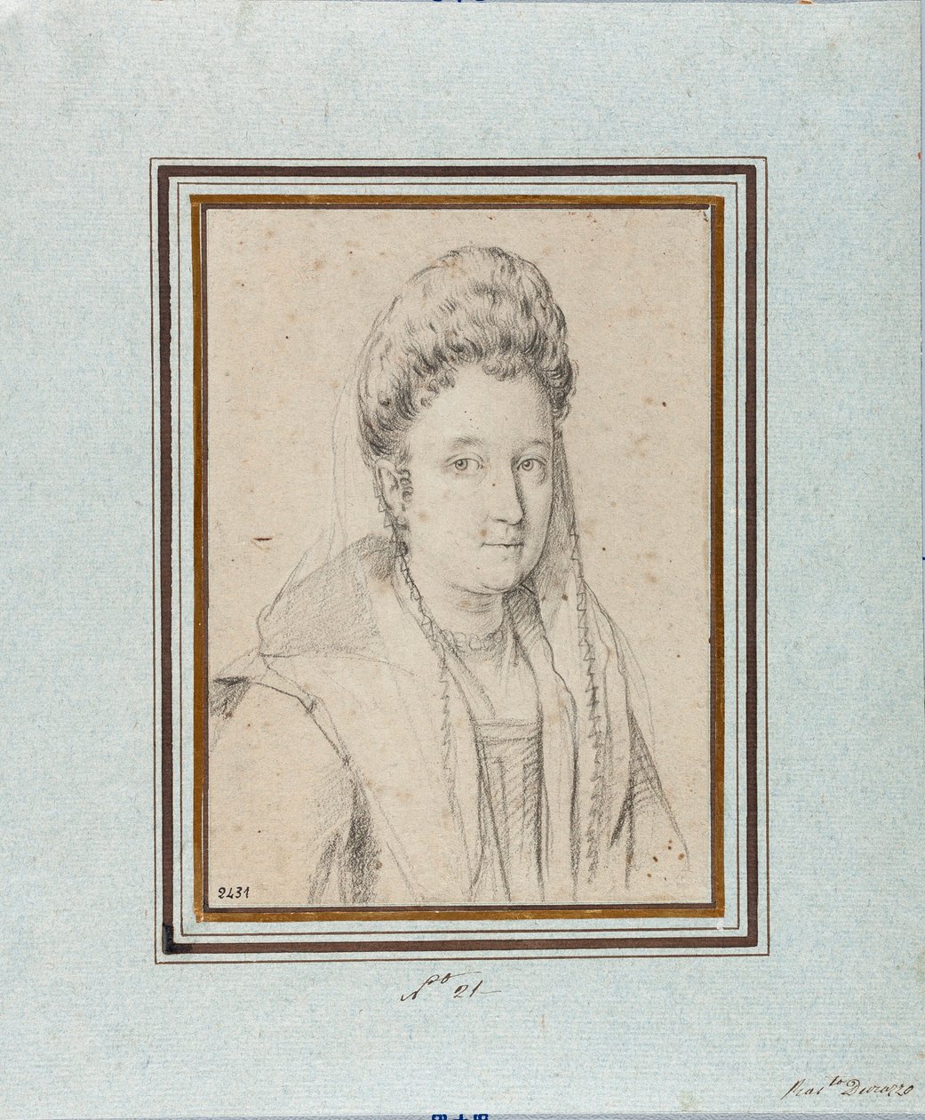 Portrait of Costanza Sforza di Santa Flora, Duchess of Sora and Wife of Giacomo Boncompagni. Drawing by Ottavio Leoni. Genes, Musei di Strada Nuova, inv 2431 by Ottavio Mario Leoni