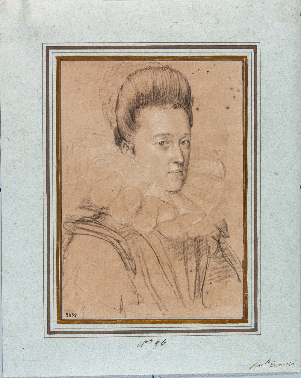Portrait of Eleonore de Medicis (Eleonora de Medici) (1567-1611) Wife of Vincent I of Gonzague, Duke of Mantua (Vincenzo I Gonzaga, Duke of Mantua) (1562-1612) Drawing by Ottavio Leoni (1578-1630) Genoa, Musei di Strada Nuova, inv 2432 by Ottavio Mario Leoni