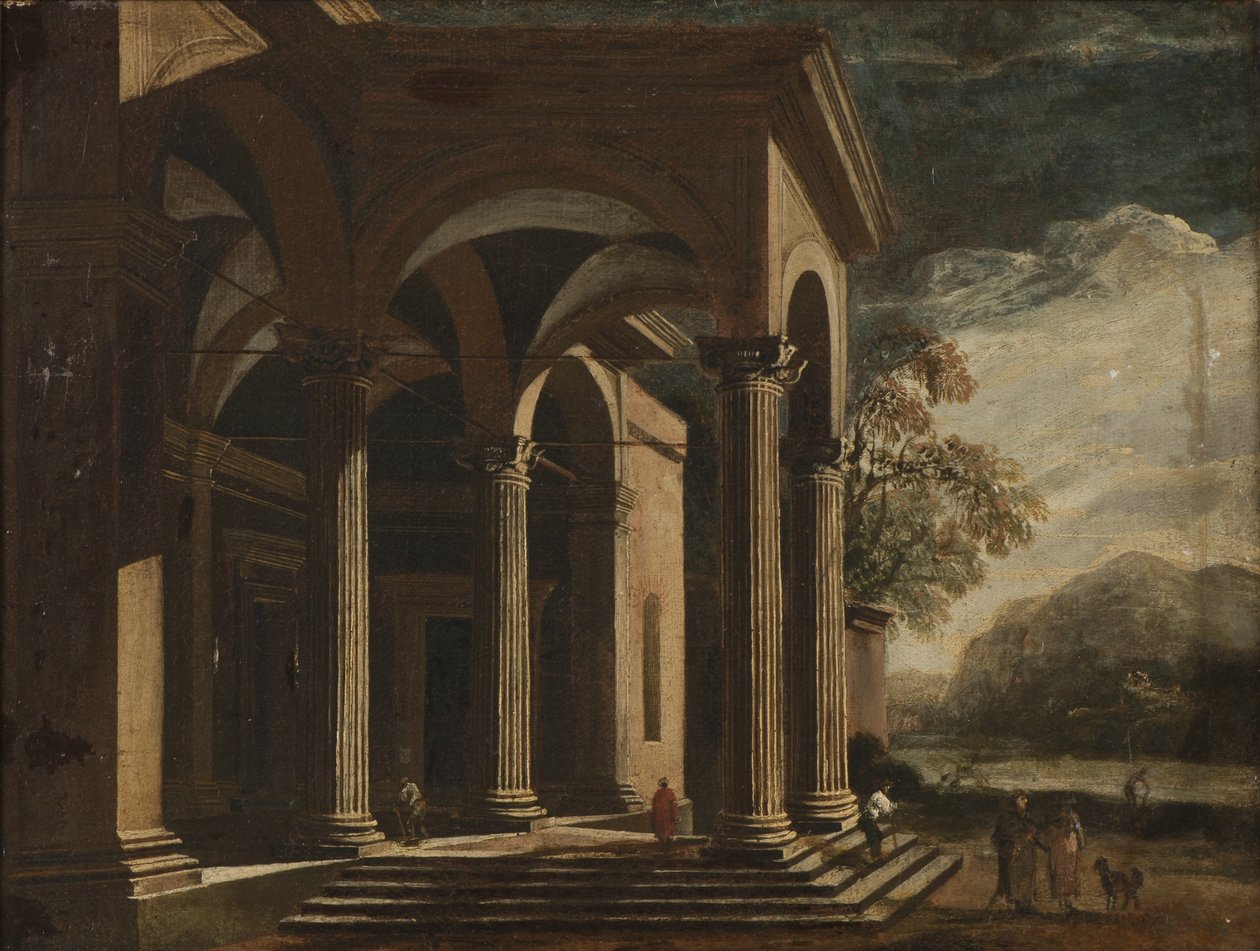 Architectural Fantasy Palace in a Landscape by Ottavio Viviani