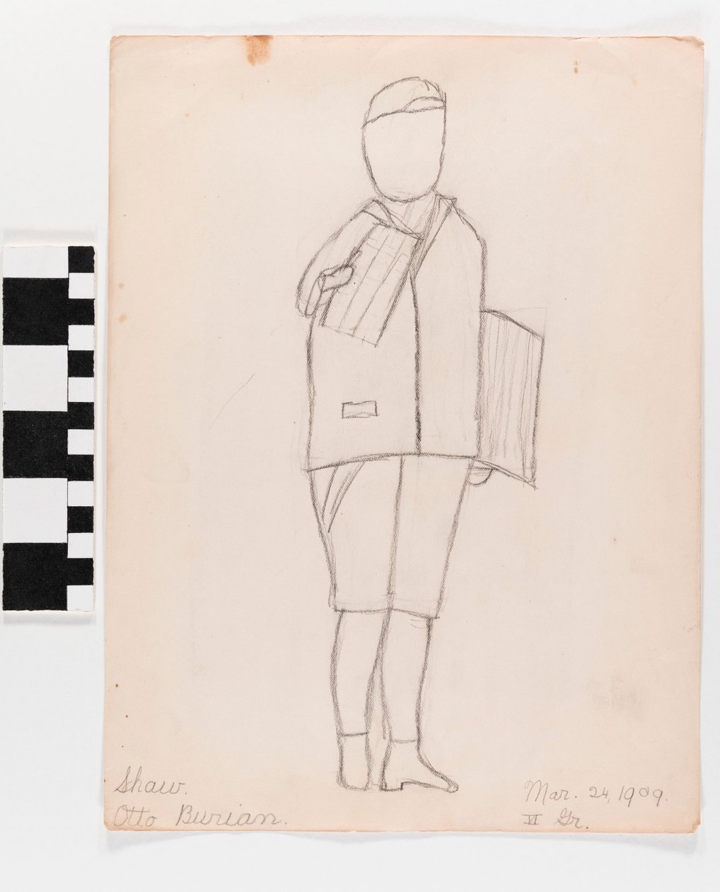 Pencil Drawing on Paper of a Person Holding Papers by Otto Burian