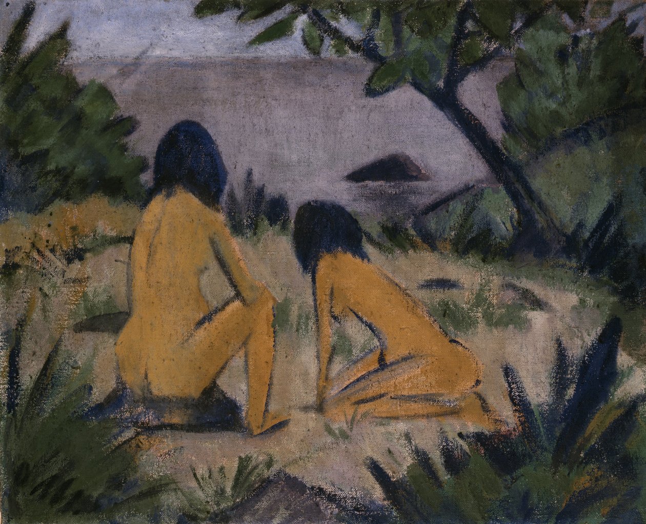 Sitting and Kneeling Figures on the Bank of the Moritzburg Lakes by Otto Mueller