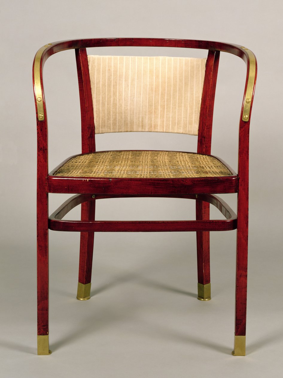 Armchair, 1902 (stained beech wood, upholstered back and brass fittings)