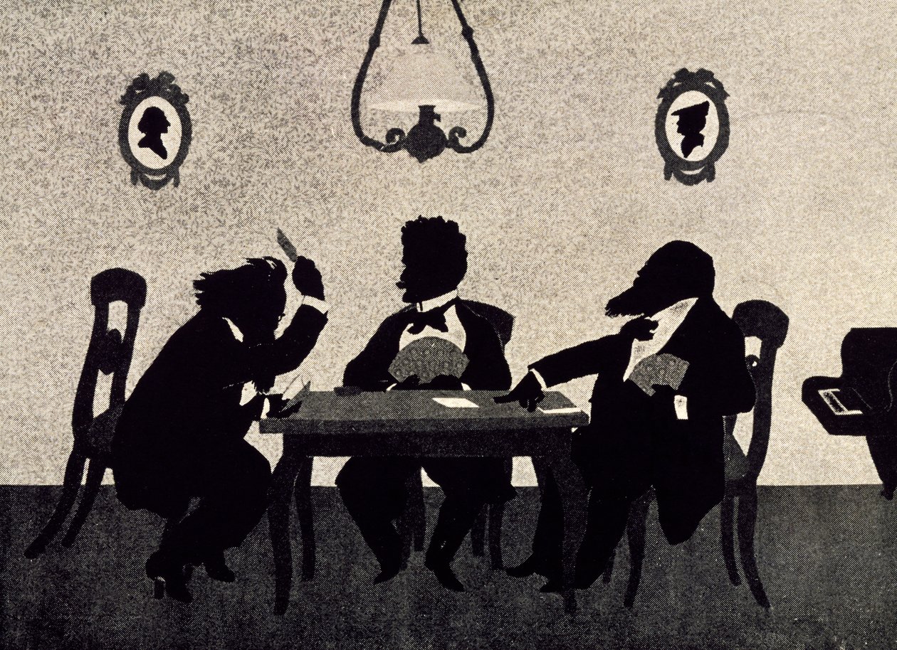 Card Game between Johannes Brahms, Richard Strauss and Hans Richter, black silhouette by Otto Bohler by Otto Bohler