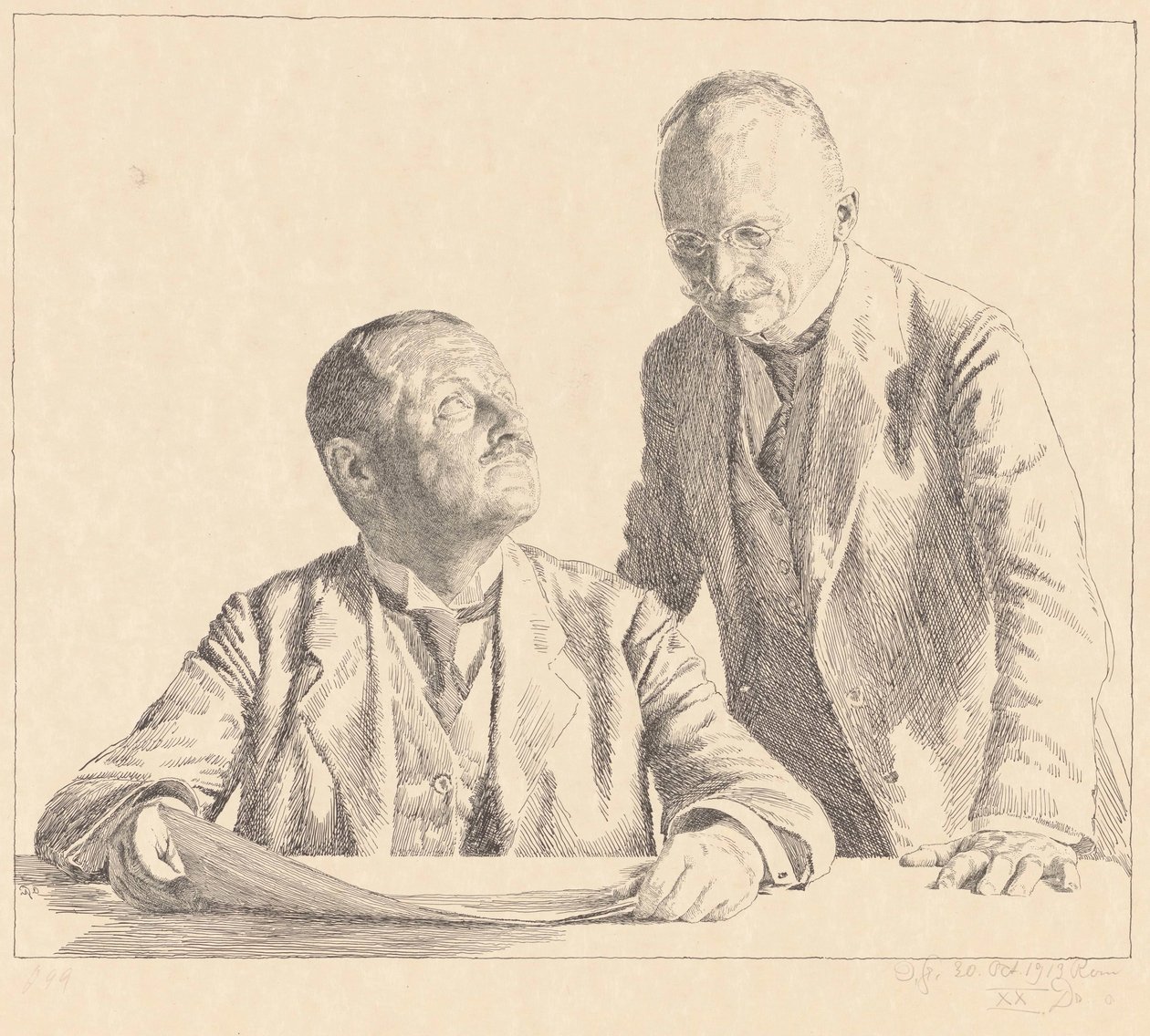 Double Portrait of the Collectors Guido von Usedom and Gustav von Houwald by Otto Greiner (signed by artist)