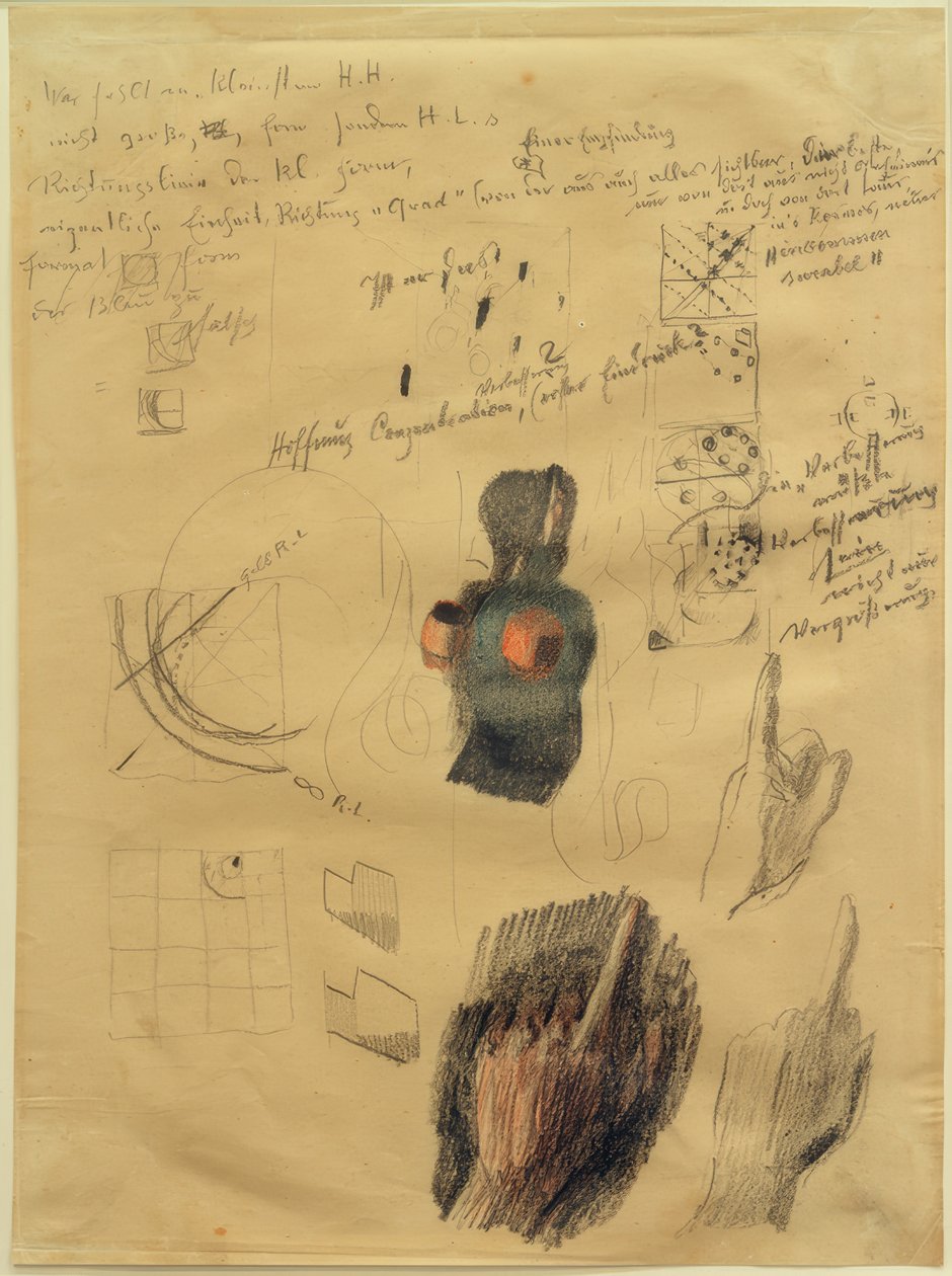 Sketch Sheet with Composition and Hand Studies for Hands Raised (Answers) by Otto Meyer Amden