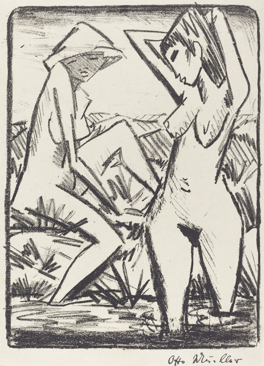 Standing Girl in Water and the Other Sitting on Shore by Otto Müller