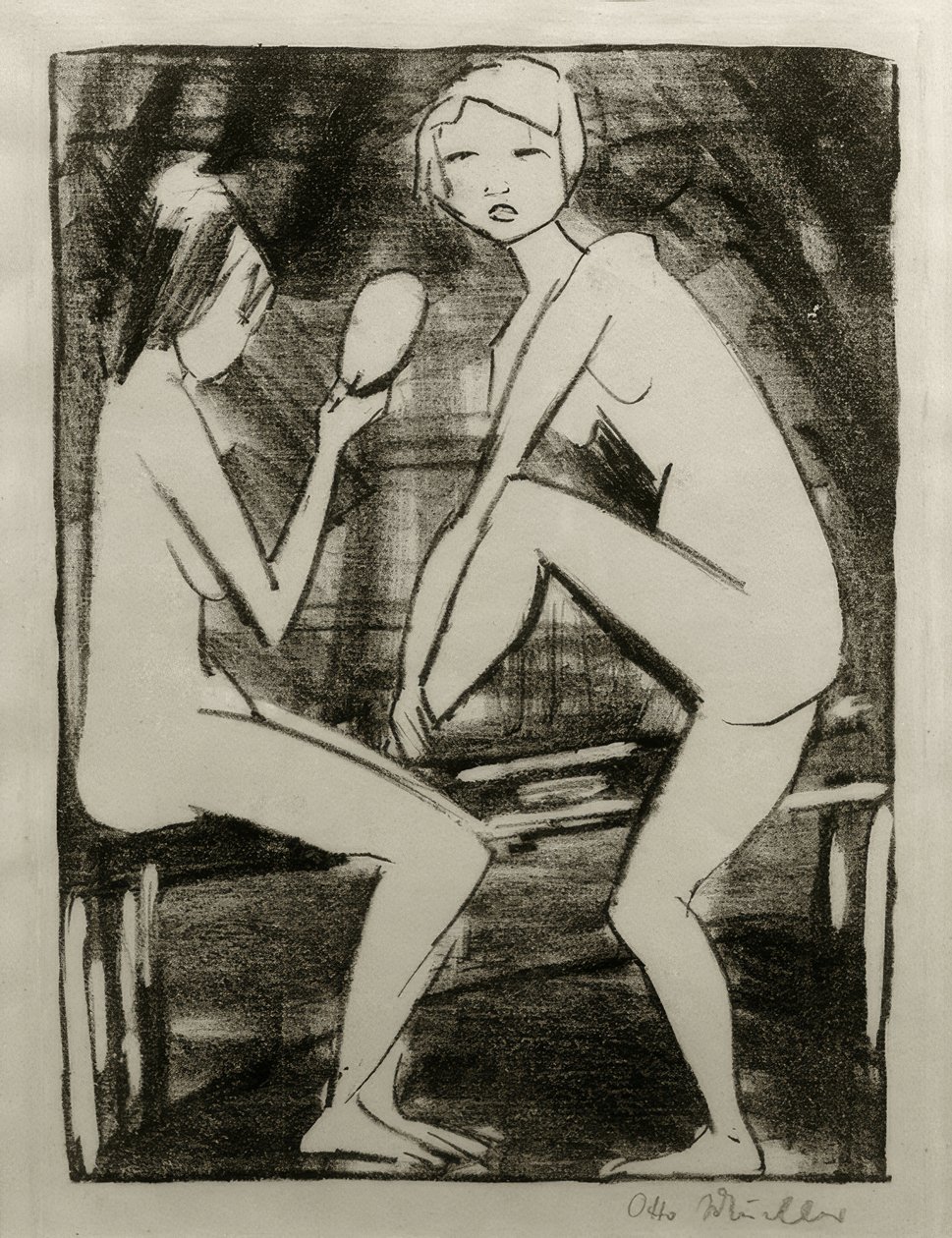 Two Nudes with Hand Mirror II by Otto Mueller