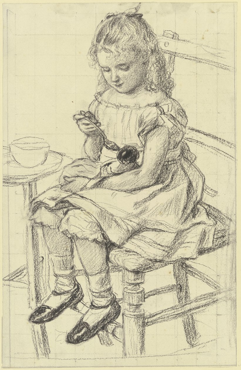 A Girl Feeding Her Doll by Otto Scholderer