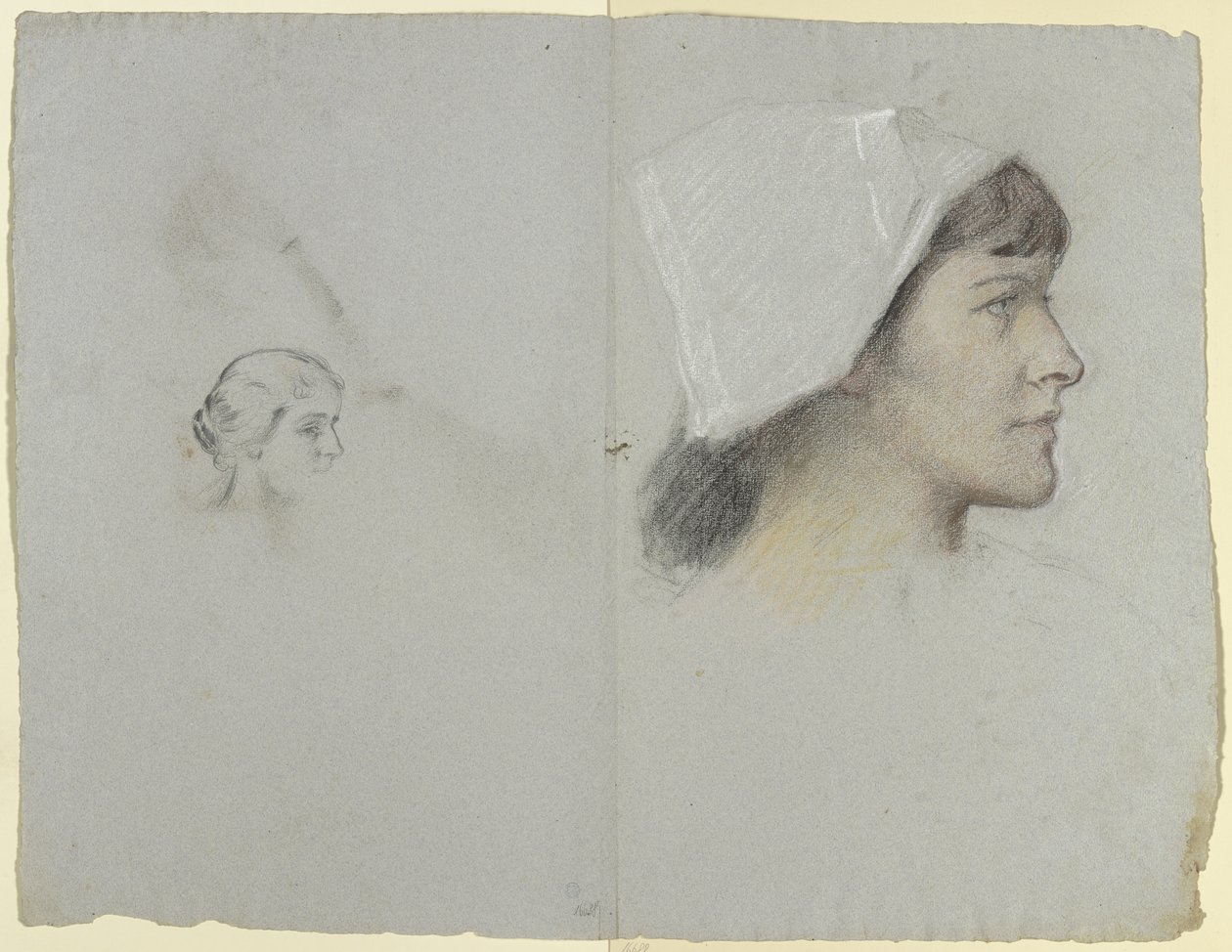 Head of a Young Woman with Bonnet in Profile to the Right by Otto Scholderer