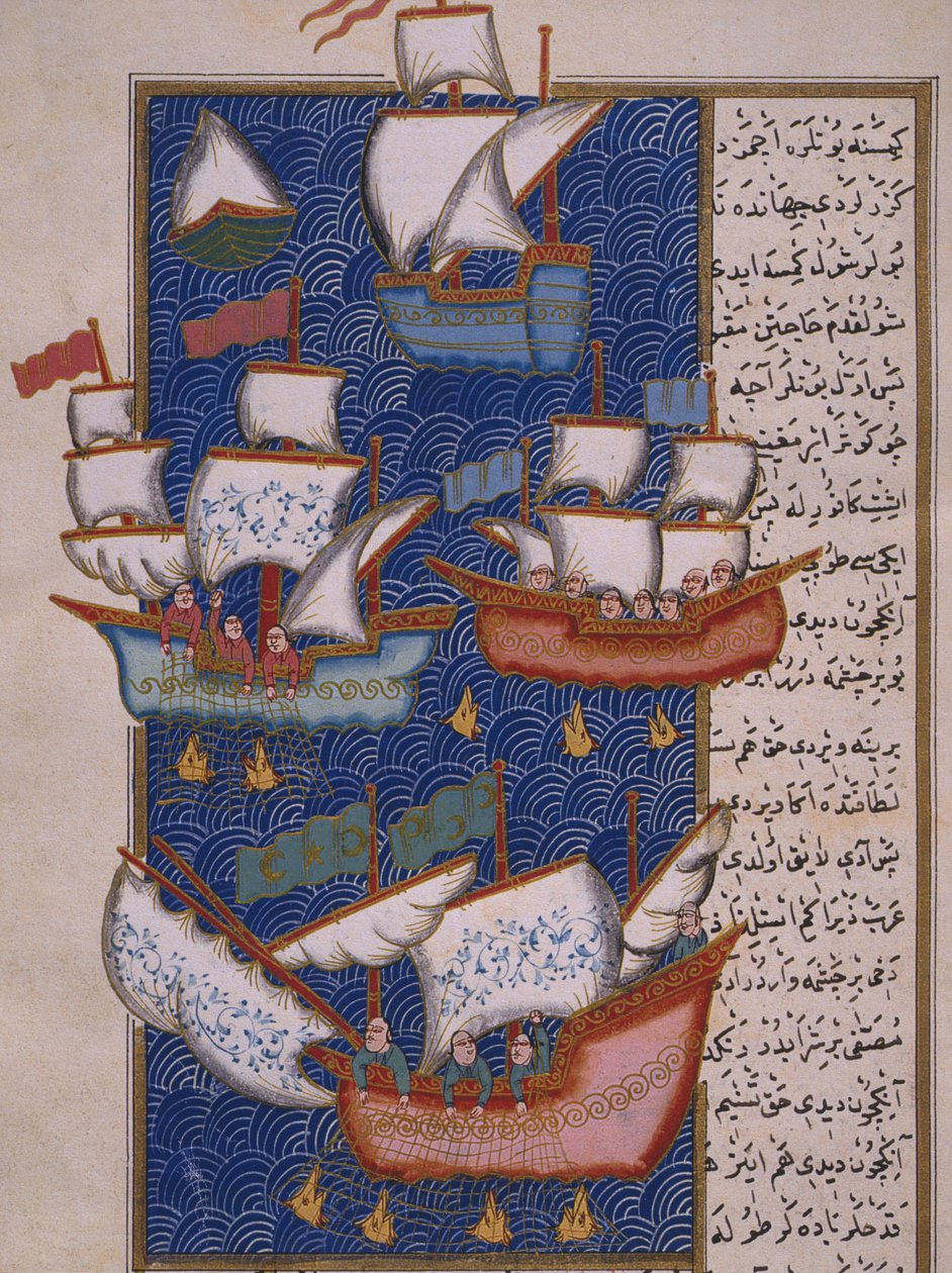 Fishermen with nets by Ottoman School