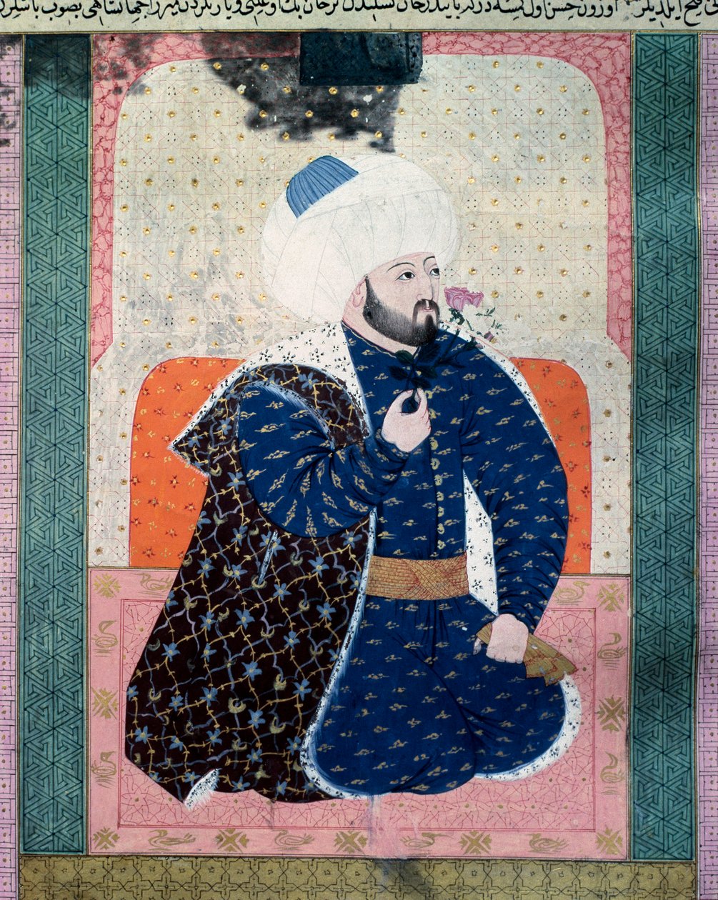Portrait of the Sultan of the Ottoman Empire Mehmed II (1430-1481). Miniature from the manuscript 