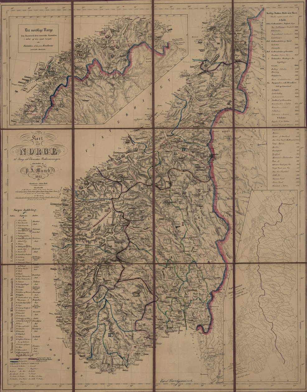 The Map is Published in Christiania (1845) and Shows Norway by P.A. Munch