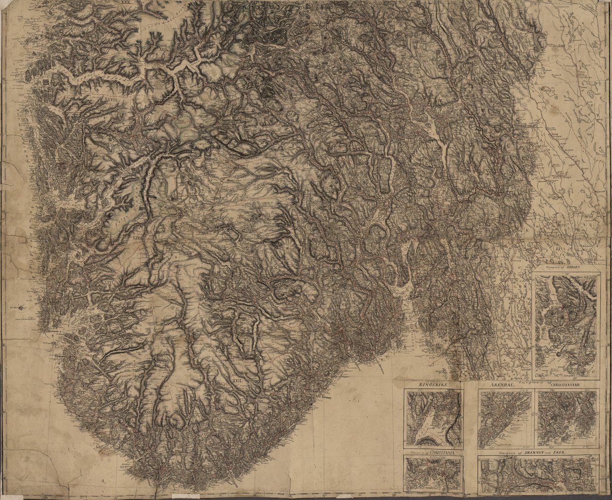 Hand-drawn Map of Southern Norway by P.A. Munch