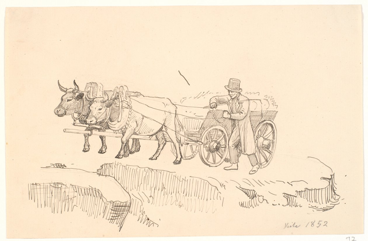 A Farmer Walking Beside His Ox Cart by P.C. Skovgaard