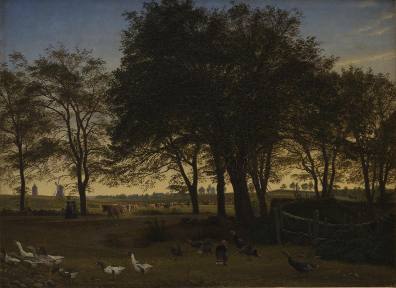Scene at Iselingen. In the Background Vordingborg Church and Goose Tower. September Evening by P.C. Skovgaard