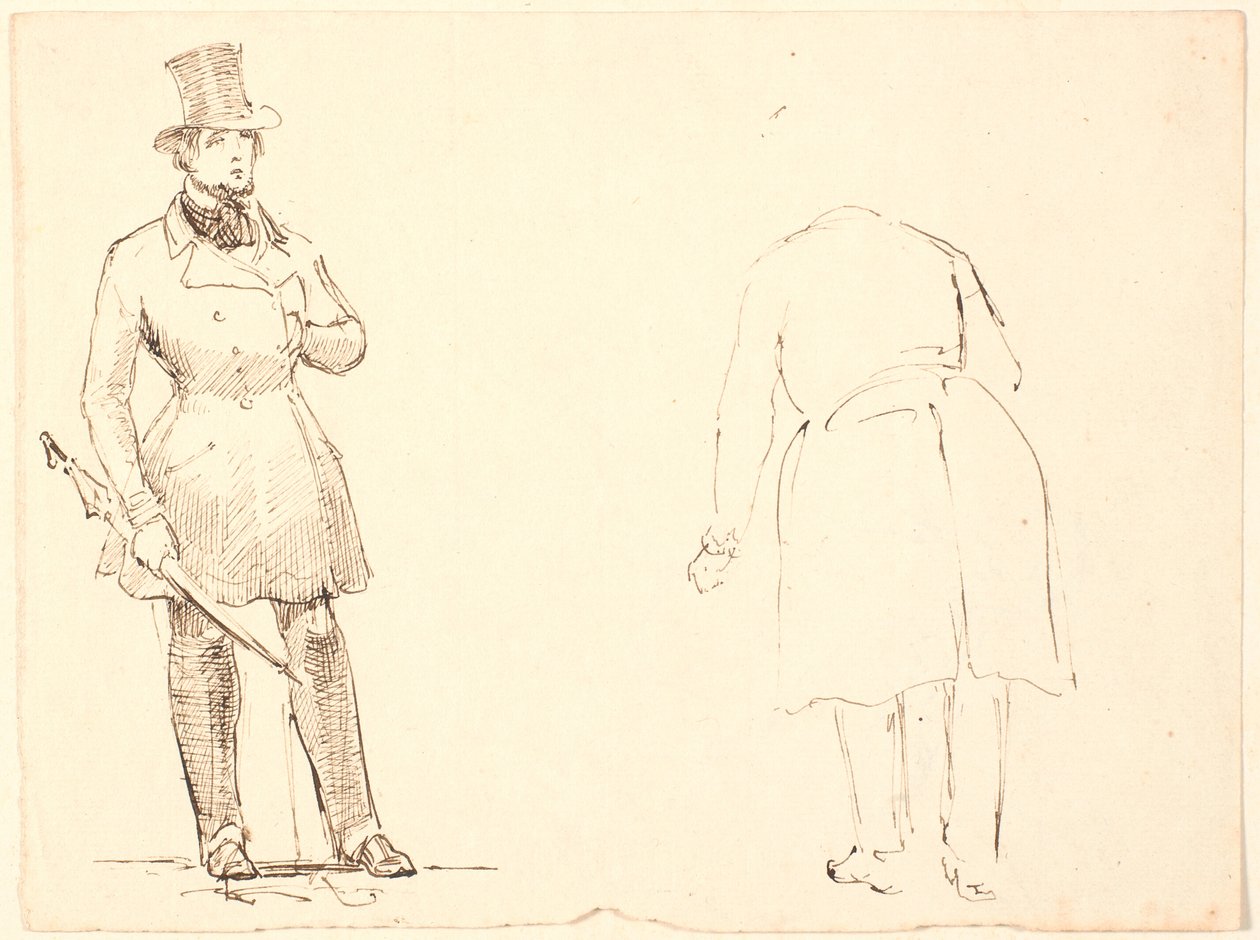 Standing Man with Umbrella and Bowing Man Seen from Behind by P.C. Skovgaard