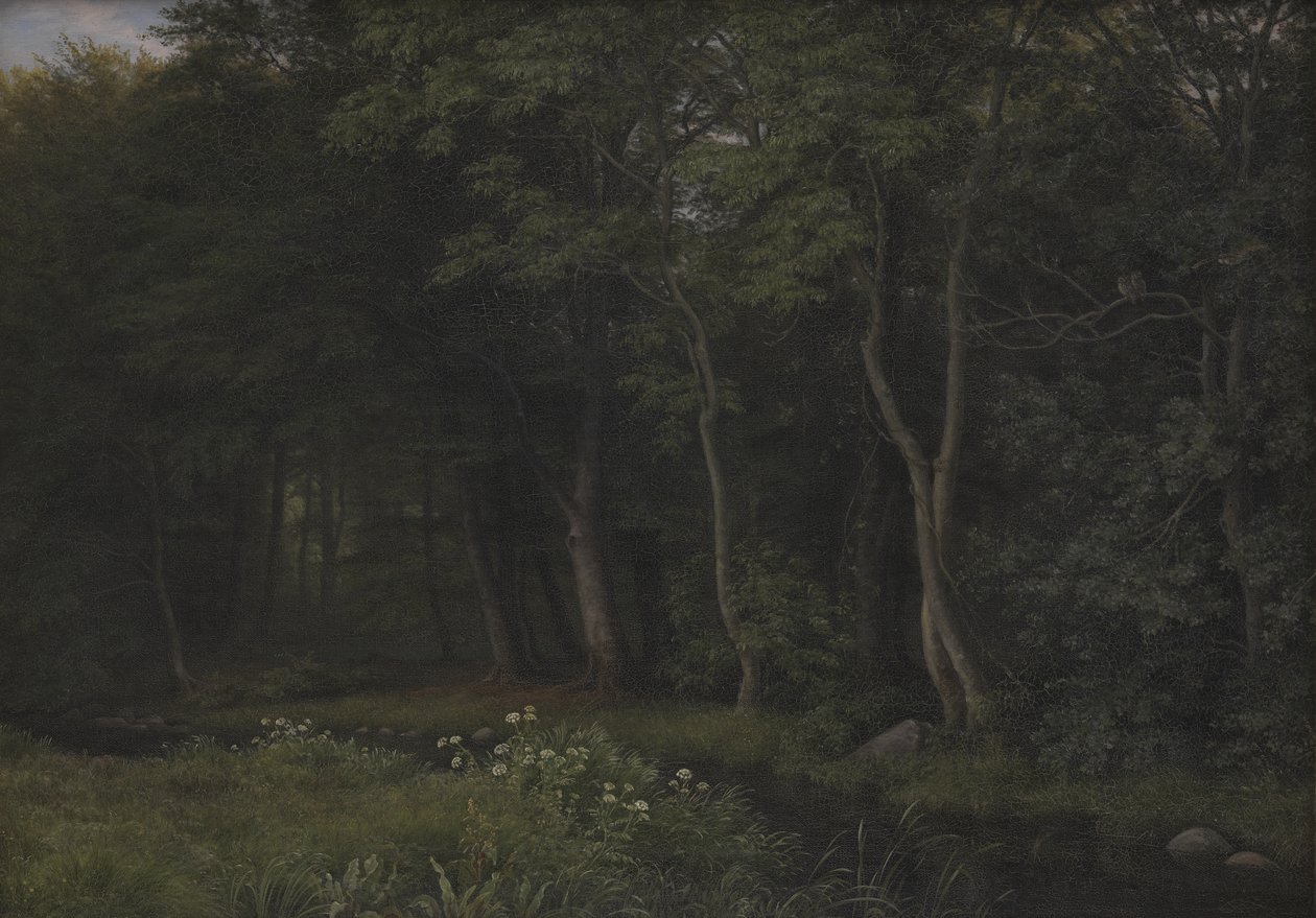 Twilight Setting in a Wood near Iselingen Manor, Zealand by P.C. Skovgaard