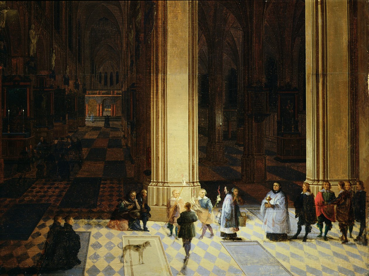 Interior of Antwerp Cathedral by Night, mid-17th century by P. the Elder & P. the Younger (1620 75) Neeffs
