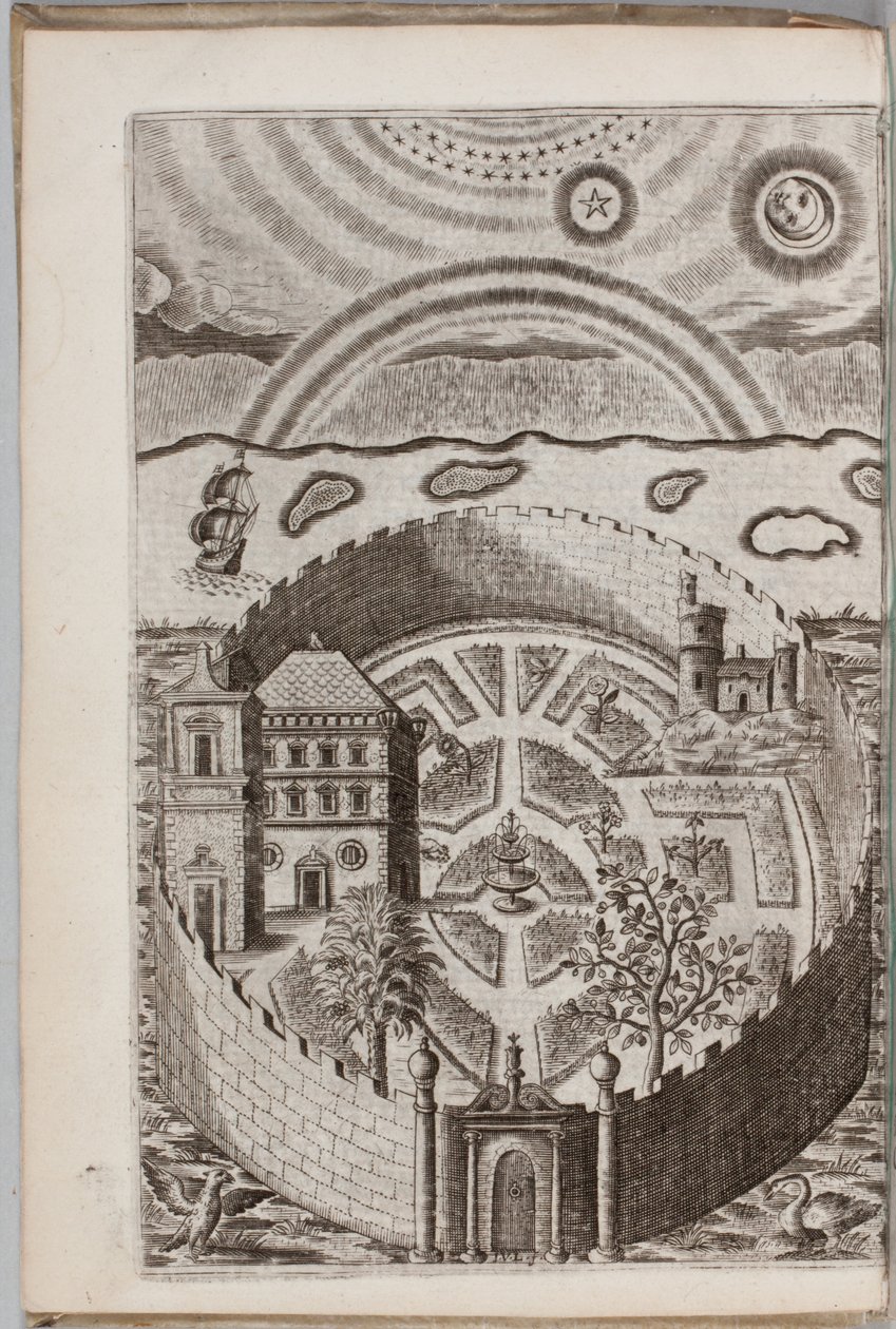 Illustration from "Partheneia Sacra: Or The Mysterious and Delicious Garden of the Sacred Parthenes Symbolically Set Forth and Enriched with Pious Devices and Emblems for the Entertainment of Devout Souls", by Henry Hawkins, 1633 by P. van Langeren