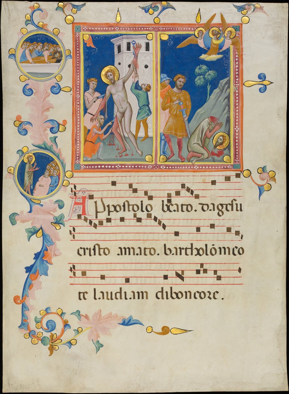 Manuscript Leaf with the Martyrdom of Saint Bartholomew, from a Laudario, ca. 1340 by Pacino di Bonaguida