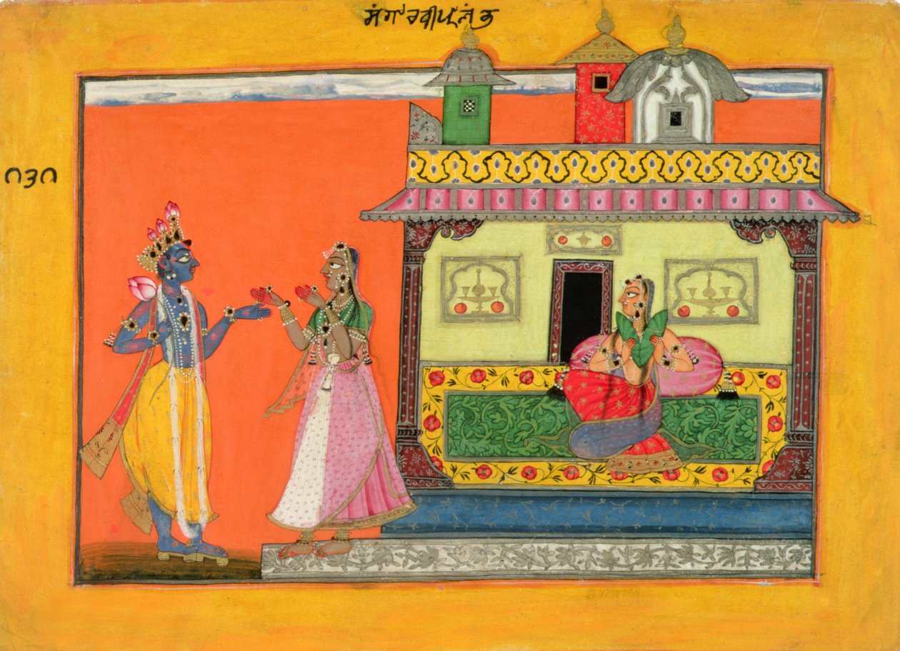 Krishna arriving at Radha