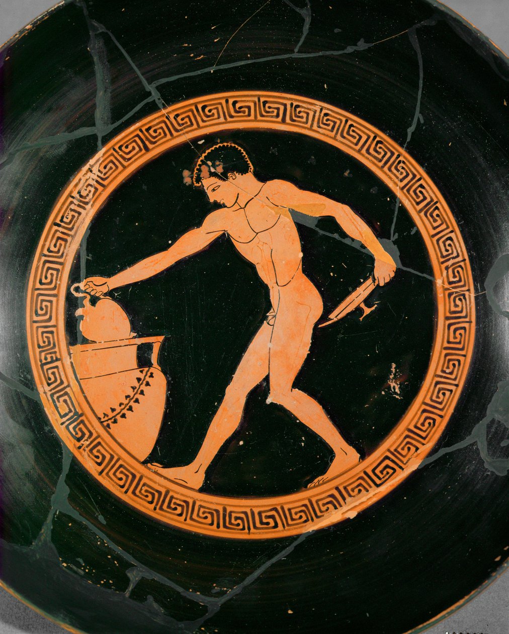 Young athlete taking oil from a large jar by Painter Cage