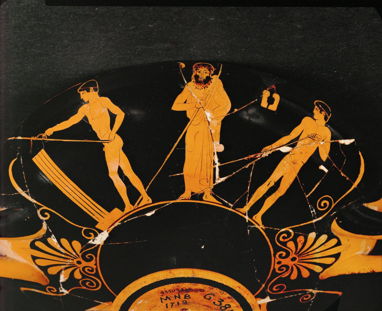 Athletes and their coach prepare for the javelin throw by Painter of London
