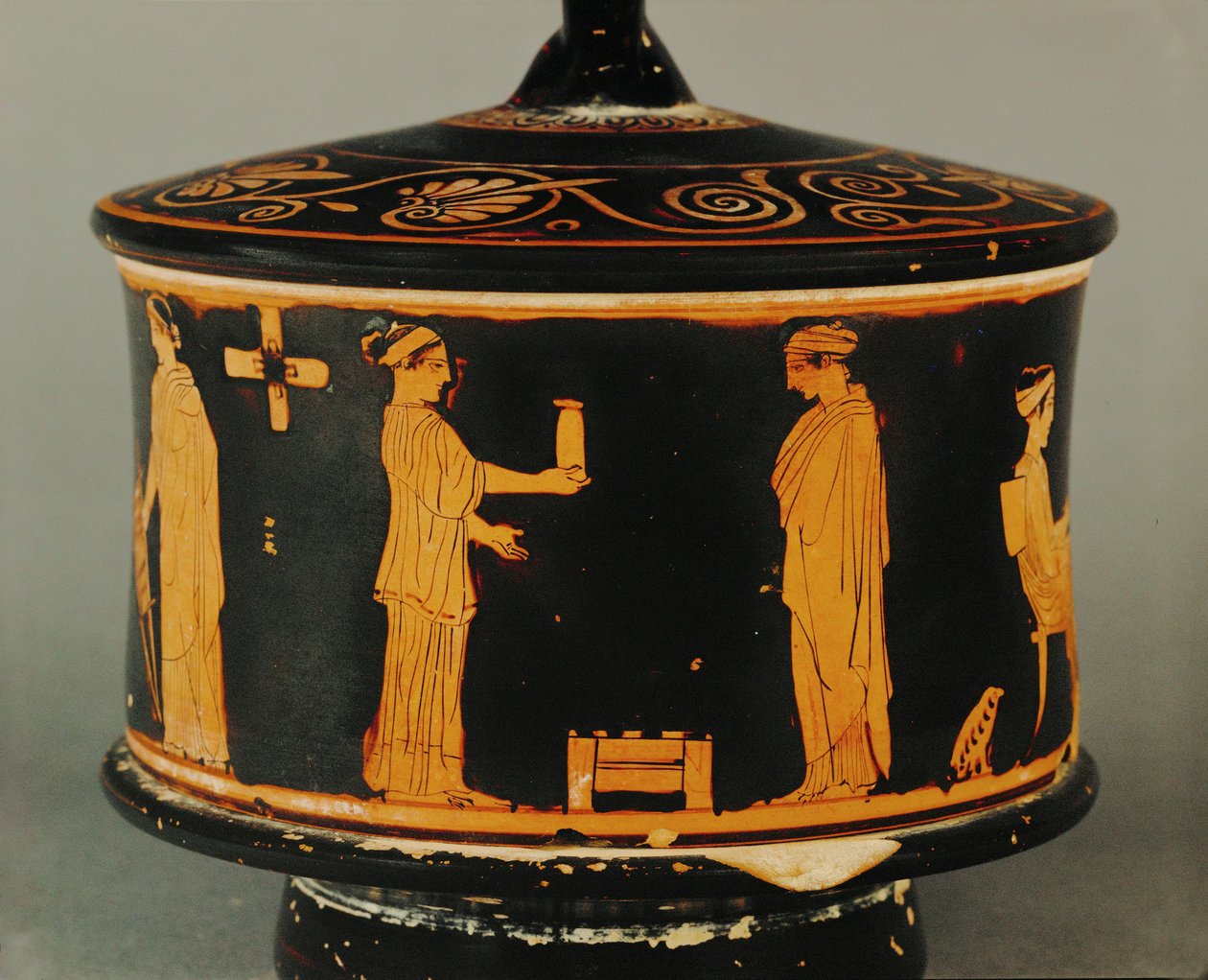 Domestic Scene, Two Women, One Offering a Jar to the Other by Painter of the Louvre Centauromach