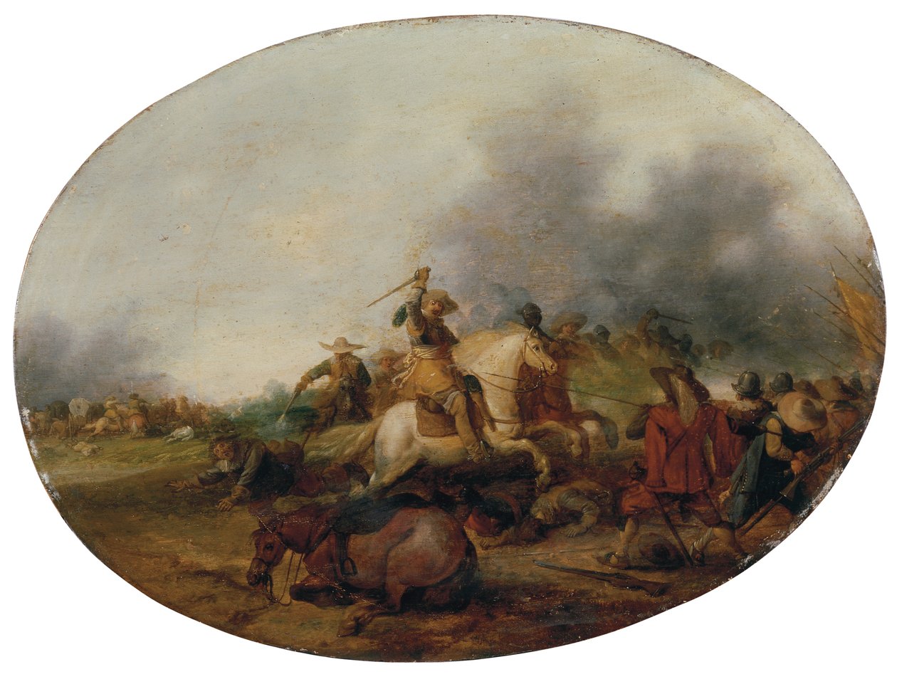 A cavalry skirmish with a fallen horse by Palamedes Palamedesz