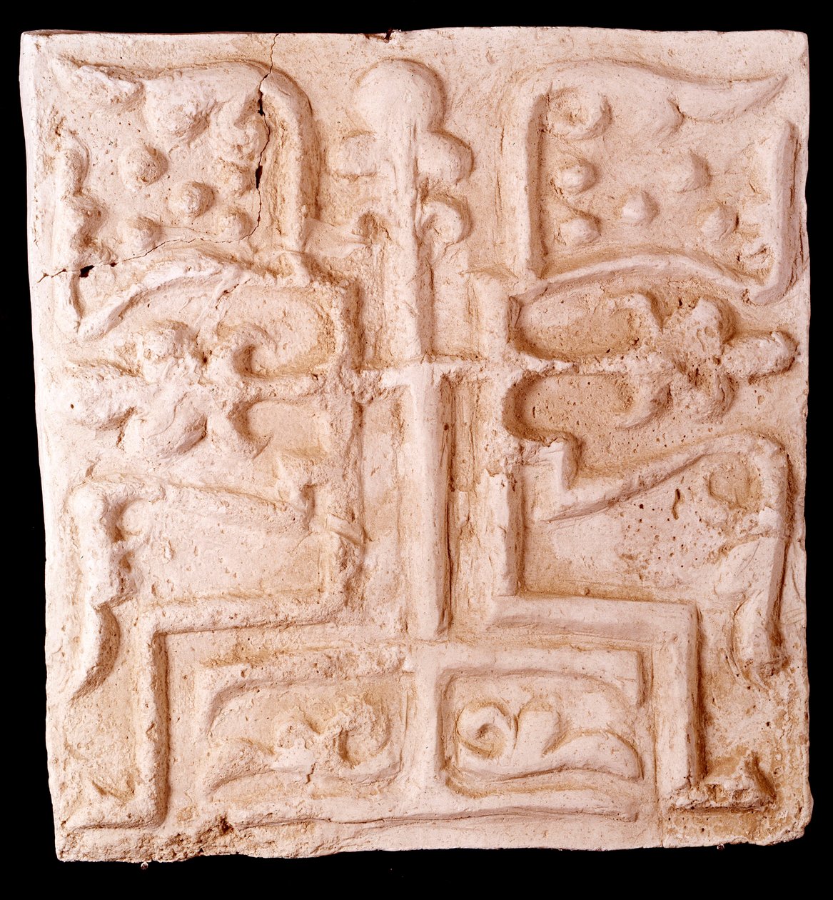 Paleochristian Art: Stone Adorned with Reliefs of Vine Branches and a Cross by Paleo Christian Paleo Christian