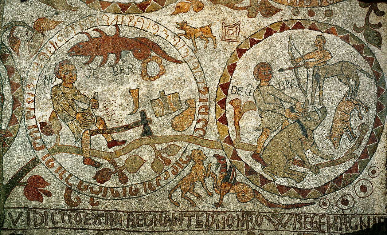 Die Tierkreiszeichen vom Mosaikboden der Kathedrale von Otranto, Süditalien von Pantaleone Pantaleone