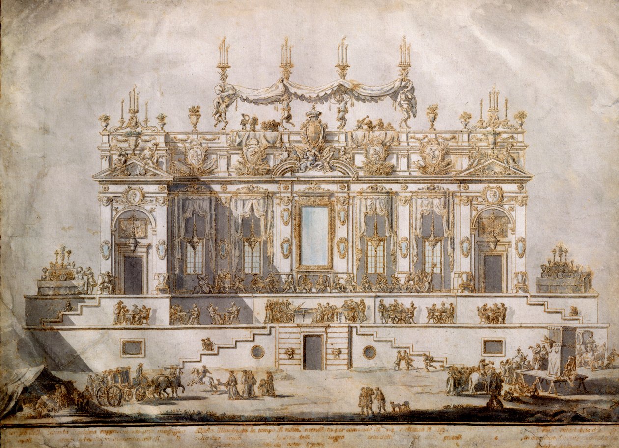 Cross Section of a Grand House, Design for the Festa della Chinea, Drawn by G. Palazzi, 1764 by Paolo Posi