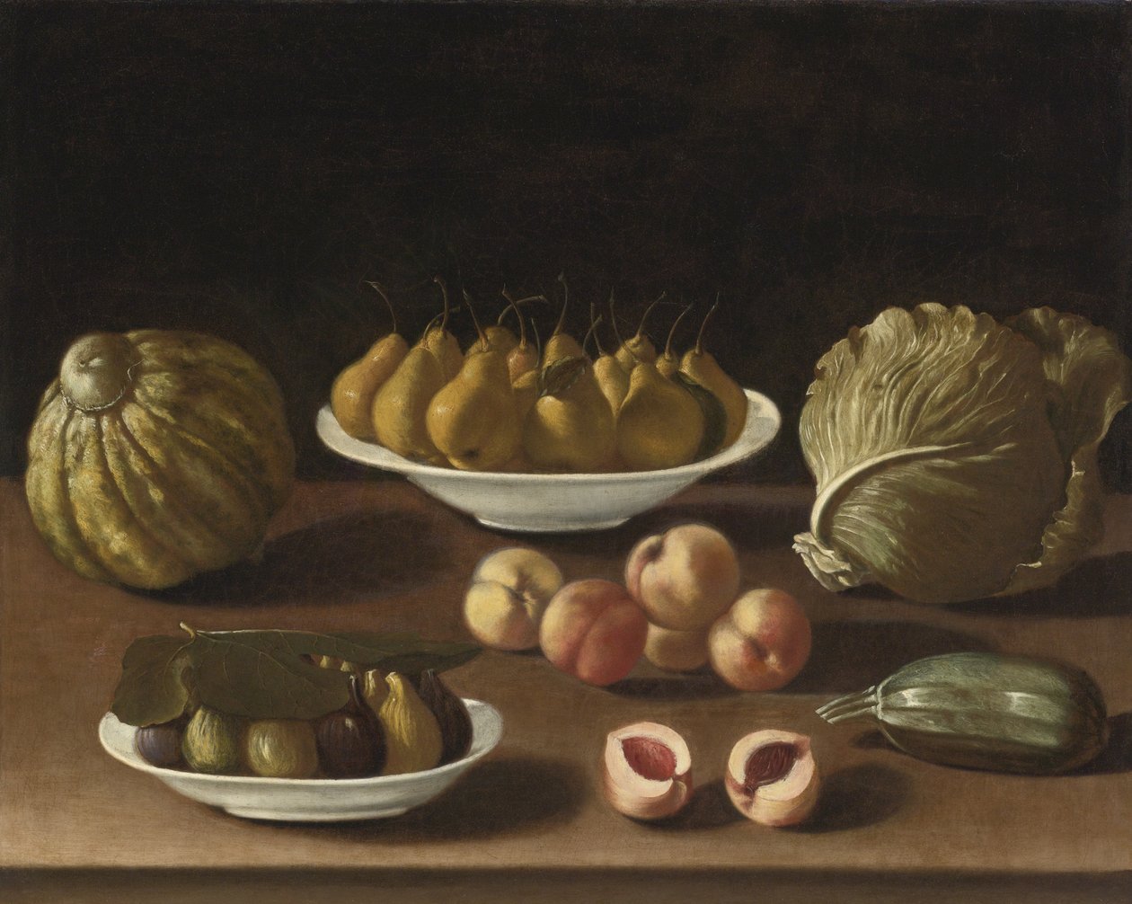 Still Life with Pears, Peaches, Figs, a Melon, Cabbage and Marrow by Paolo Antonio Barbieri