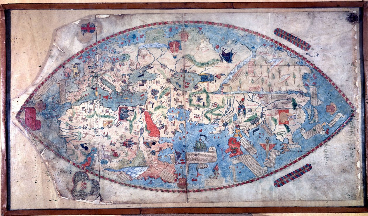 World map of Paolo Toscanelli. 1457. This map represents the European image of the Earth before the discovery of the great continents. Library Nazionale Florence by Paolo Toscanelli