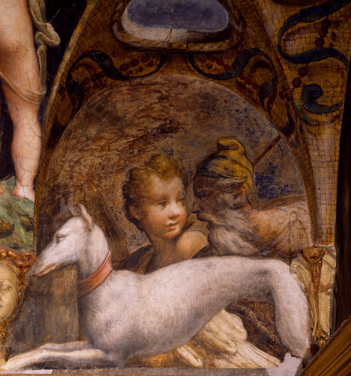 Dog and hunter, from Myth of Diana and Actaeon by Parmigianino